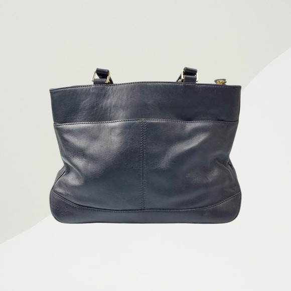 Etienne Aigner Black Genuine Leather Shoulder Bag Gold Hardware Tote Womens - Picture 3 of 8